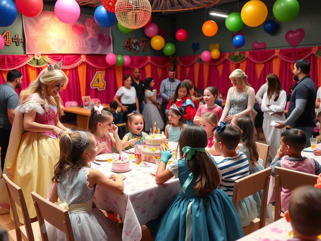 A-themed-birthday-party-venue-with-costumed-characters-and-excited-children A themed birthday party venue with costumed characters and excited children