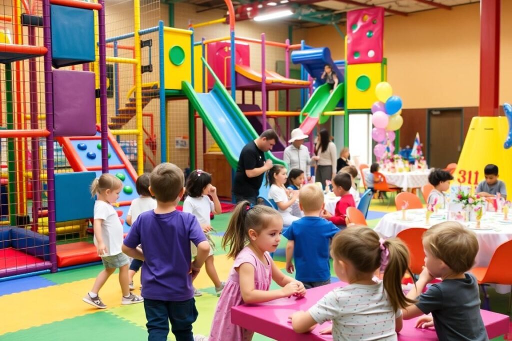 Children-playing-at-an-indoor-playground-birthday-party-venue-with-colorful-equipment Children playing at an indoor playground birthday party venue with colorful equipment
