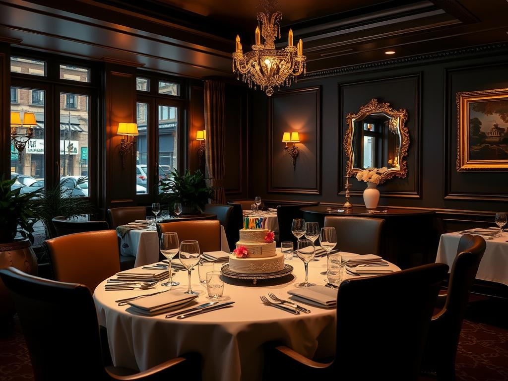 Restaurant birthday party venue with decorated table
