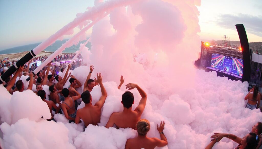 Large-scale-foam-party-at-a-famous-Ibiza-beach-club Large-scale foam party at a famous Ibiza beach club