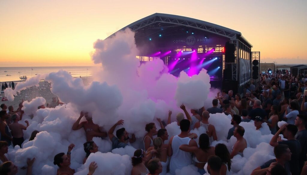 Mediterranean-foam-party-in-Ayia-Napa-with-beach-backdrop Mediterranean foam party in Ayia Napa with beach backdrop