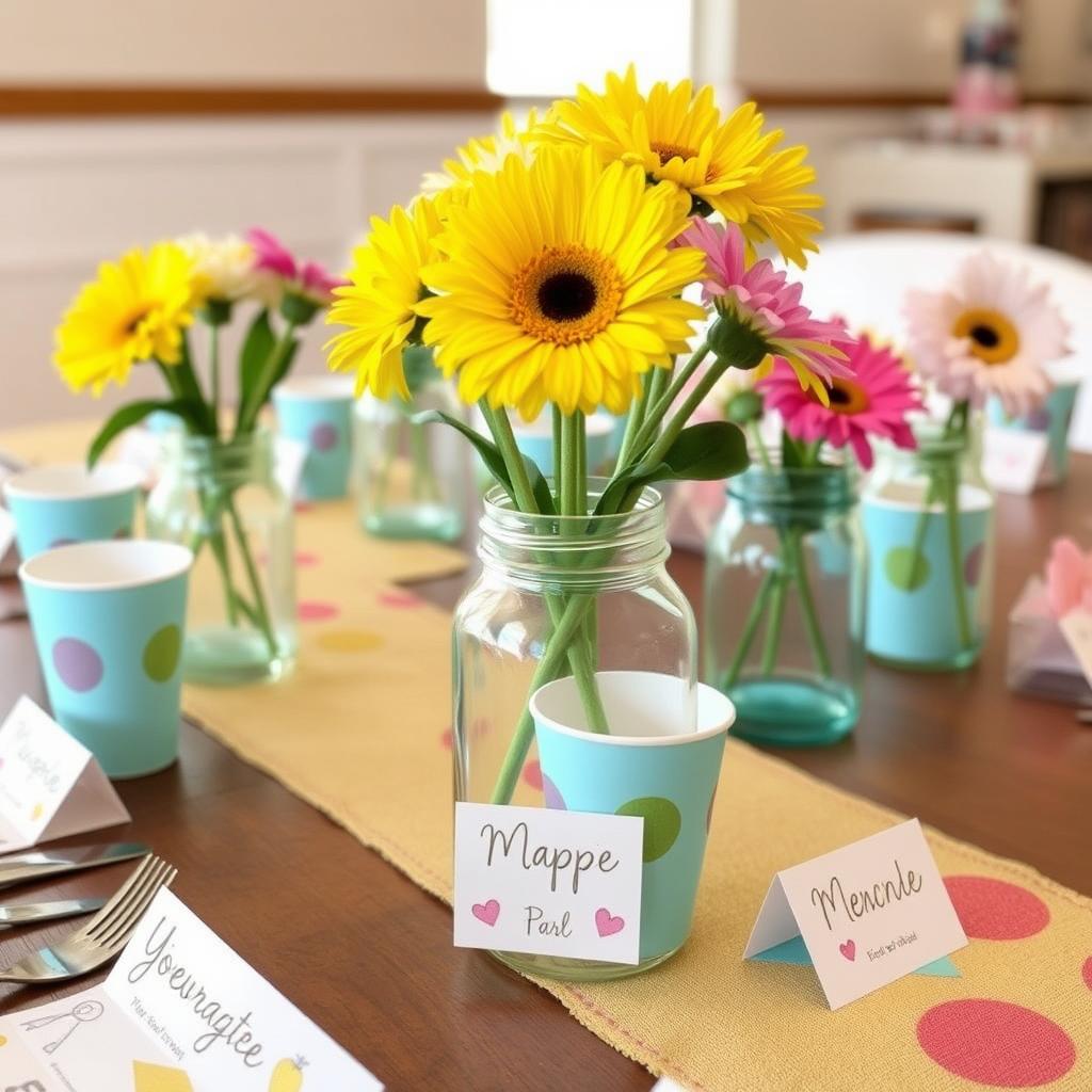 DIY table centerpieces and place settings for a children's birthday party