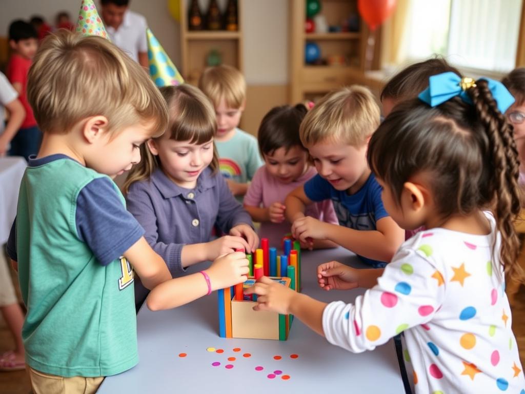 Older children engaged in a team challenge activity at a birthday party