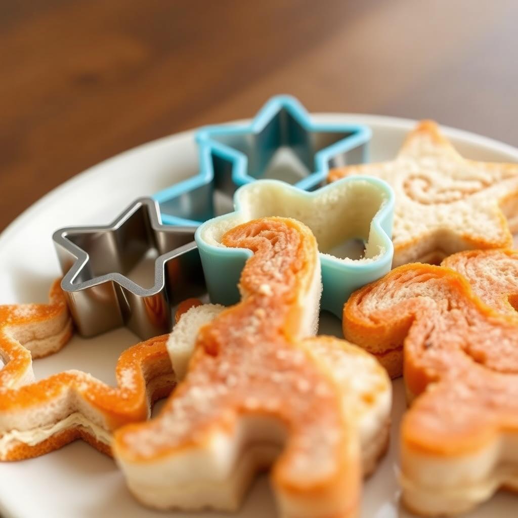 Themed sandwich shapes cut with cookie cutters for a children's birthday party