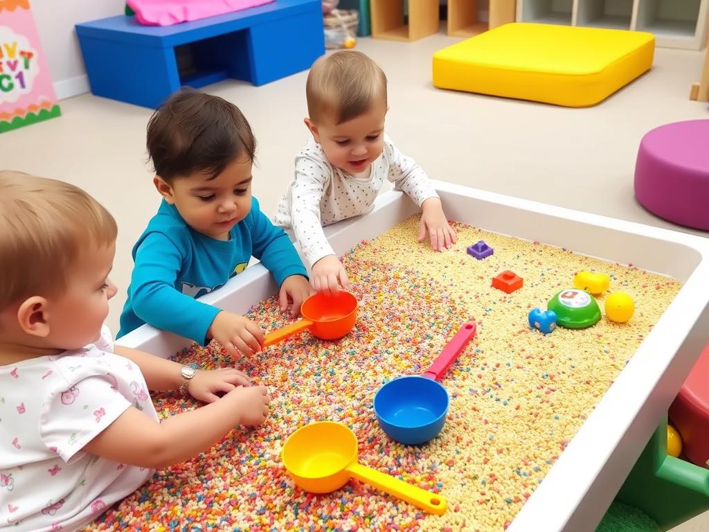 Toddlers enjoying a sensory play station at a birthday party